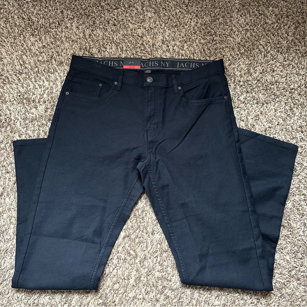 JACHS New York Straight Fit Flex Waistband 5-Pocket Pants Navy, 34x32, New